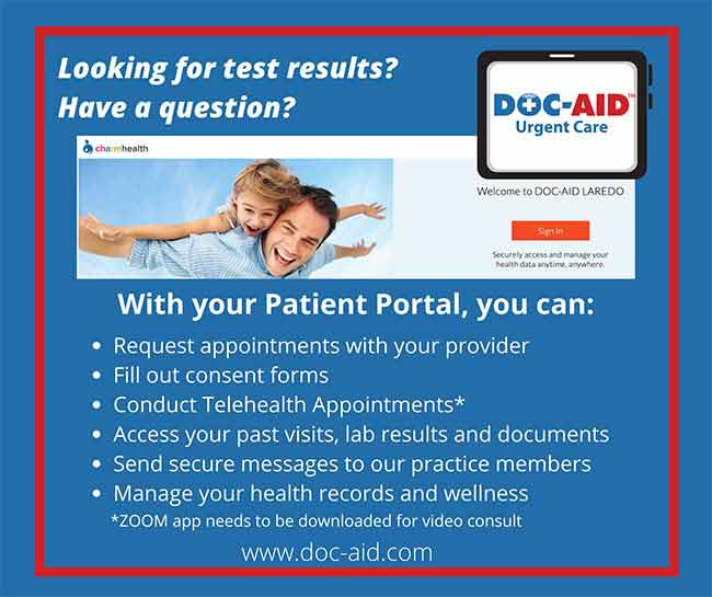 Patient Portal at Doc-Aid Urgent Care in Laredo, TX Patient Portal at Doc-Aid Urgent Care in Laredo, TX